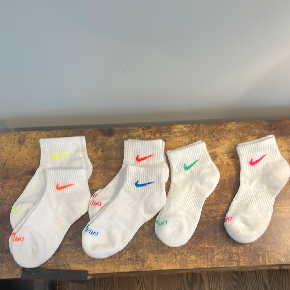 Nike White Socks with Colorful Swoosh Accents